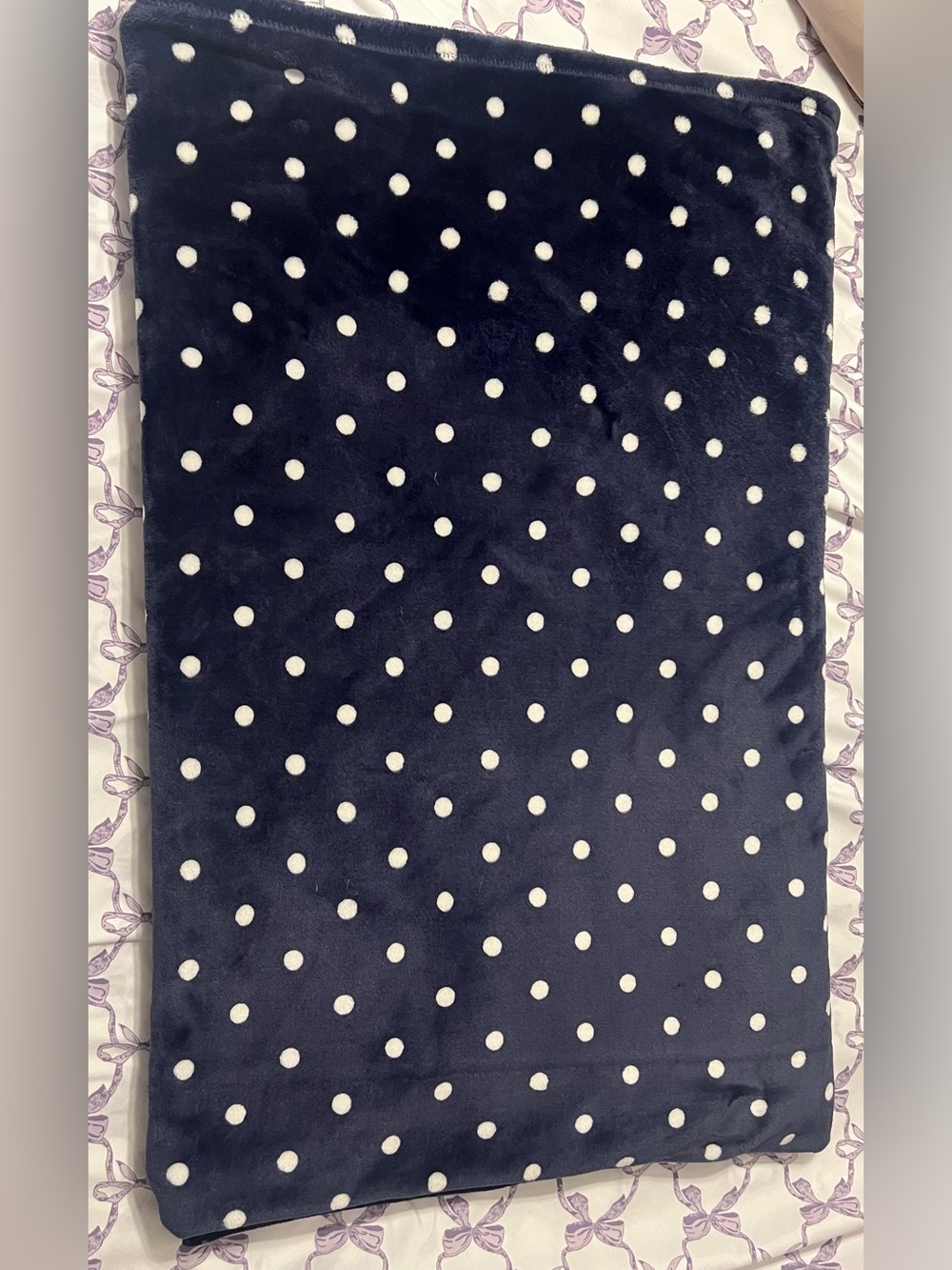 Kate Spade Plush Polka Dot Throw Blanket - Navy and White